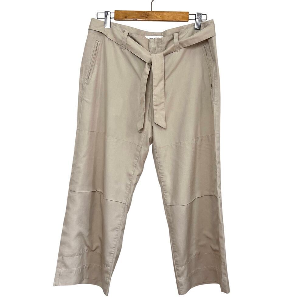 Vintage Y2K Banana Republic 100% Silk Cropped Mid-Rise Belted Pants Beige 6